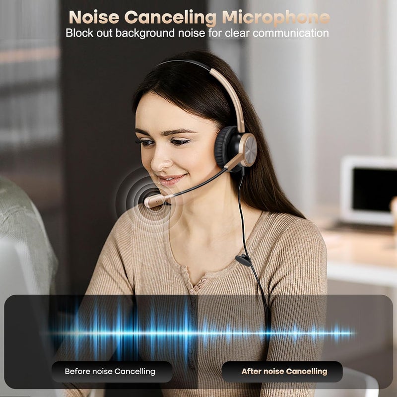 MAIRDI Phone Headset with RJ9 & 3.5mm Jacks for Call Center Deskphone Cell Phone PC Laptop, Office Landline Telephone Headset with Microphone Noise Canceling for Polycom Avaya Nortel - Image 2
